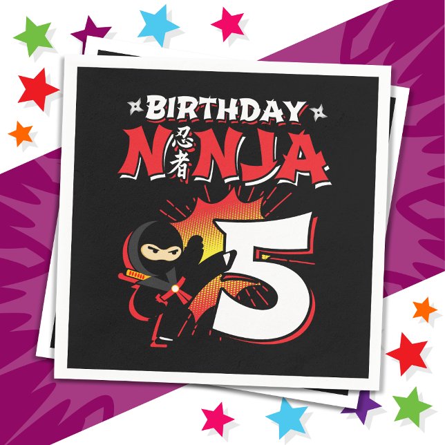 5 Year Old Comic Book Style Ninja 5th Birthday Napkin (Creator Uploaded)