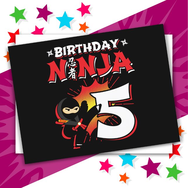 5 Year Old Comic Book Style Ninja 5th Birthday Postcard (Creator Uploaded)