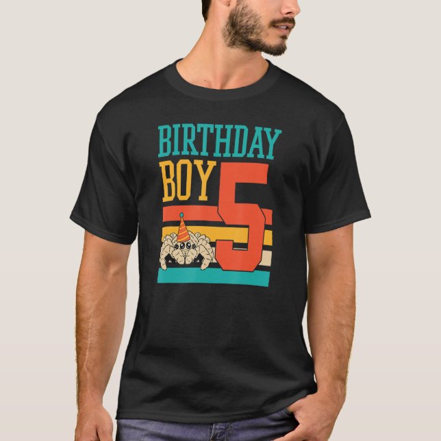 5 Year Old Cute Jumping Spider Birthday Boy Party  T-Shirt (Front)