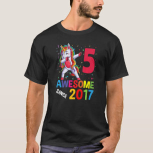 5 Year Old Dabbing Unicorn Awesome Since 2017 5th T-Shirt