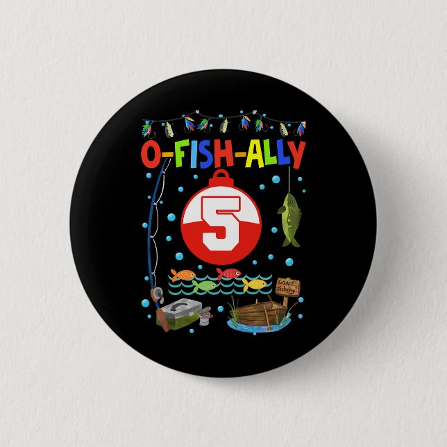 5 Year Old Fishing 5th Birthday Boy Bday Party Dec 6 Cm Round Badge (Front)