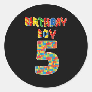 5 Year Old Gifts Building Blocks 5th Birthday Boys Classic Round Sticker