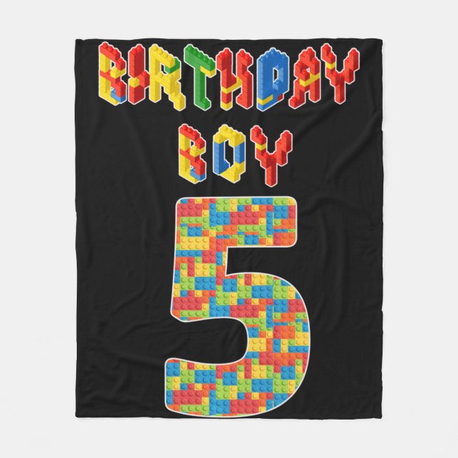 5 Year Old Gifts Building Blocks 5th Birthday Boys Fleece Blanket (Front)