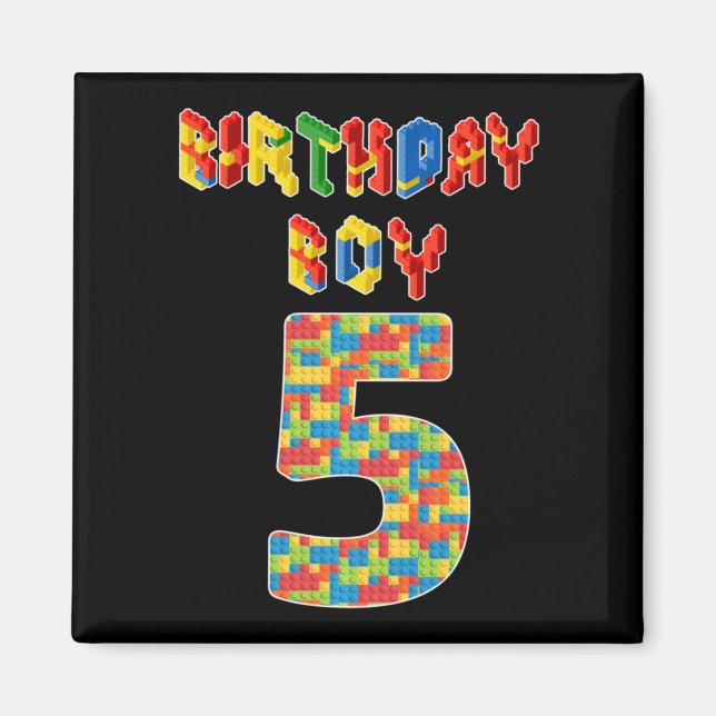 5 Year Old Gifts Building Blocks 5th Birthday Boys Magnet (Front)