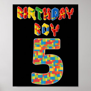 5 Year Old Gifts Building Blocks 5th Birthday Boys Poster