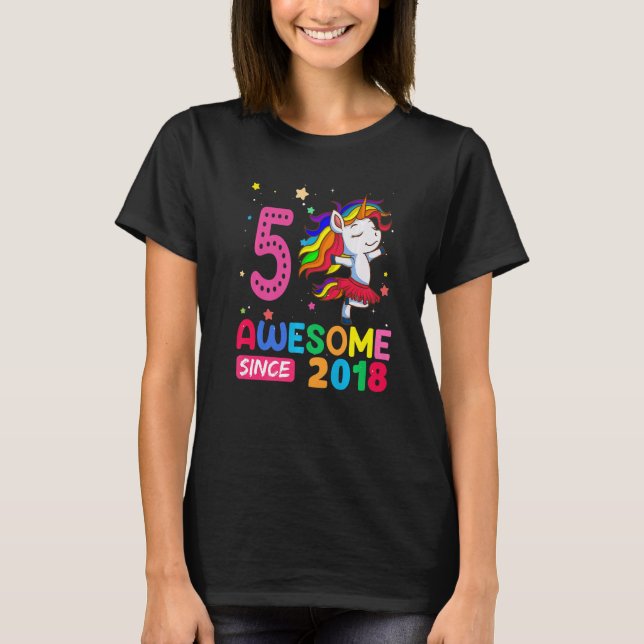 5 Year Old  Girls Teens  Unicorn 5th Birthday T-Shirt (Front)