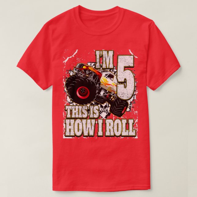 5 Year Old Monster Truck Birthday T-Shirt (Design Front)