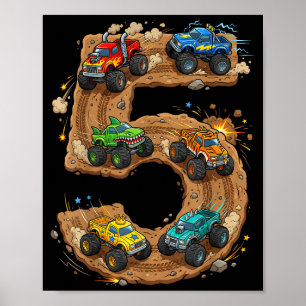 5 Year Old Monster Truck Boy Toddler 5th Birthday  Poster