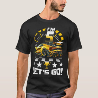 5 Year Old Race 5th Birthday Party Gold Racing Rac T-Shirt