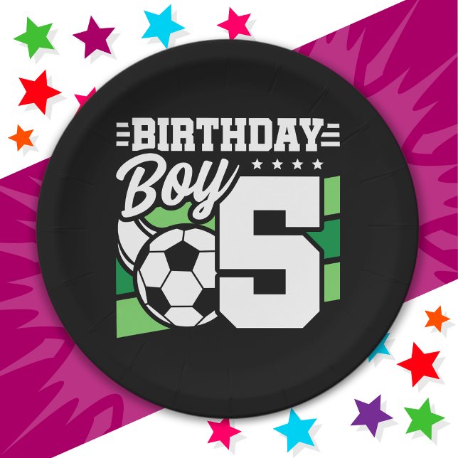 5 Year Old Soccer Football Party 5th Birthday Boy Paper Plate (Creator Uploaded)