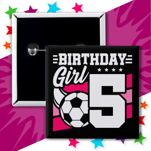 5 Year Old Soccer Football Party 5th Birthday Girl 15 Cm Square Badge
