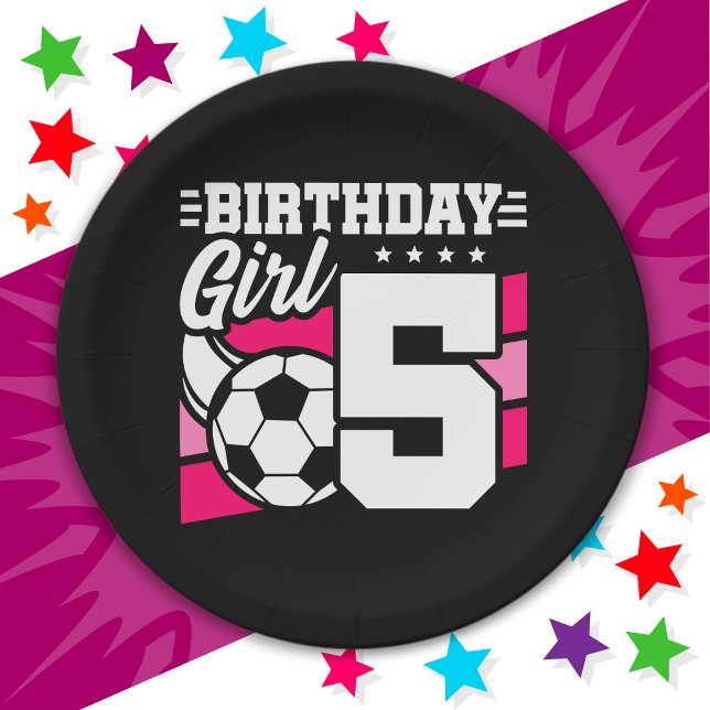 5 Year Old Soccer Football Party 5th Birthday Girl Paper Plate (Creator Uploaded)