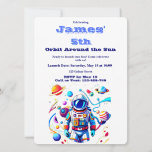 5 Year Old Space Birthday Custom Astronaut Orbit  Invitation