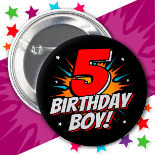 5 Year Old Superhero Birthday Boy 5th Birthday 6 Cm Round Badge