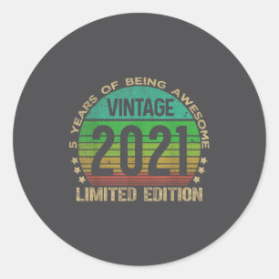 5 Year Old Vintage 2021 Limited Edition 5th Birthd Classic Round Sticker