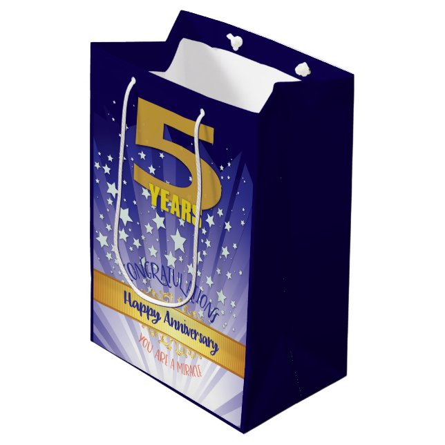 5 Year Recovery Anniversary Bold Numeral Medium Gift Bag (Front Angled)