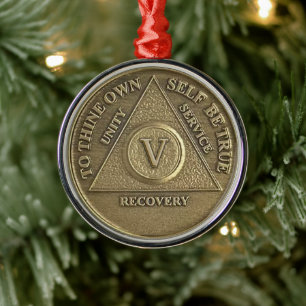 5 Year Sober Anniversary Medallion Metal Tree Decoration
