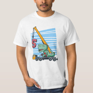 5 years 5th Birthday Mobile Crane Dinosaur T-Shirt