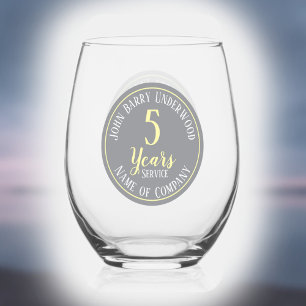 5 Years Long Service Commemorative Company Stemless Wine Glass