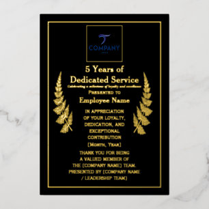 5 Years of Dedicated Service Award Custom Foil