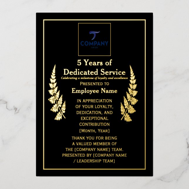 5 Years of Dedicated Service Award Custom Foil  (Front)