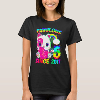 5 Years Old 5th Birthday Cute Cat Girl Fabulous Si T-Shirt