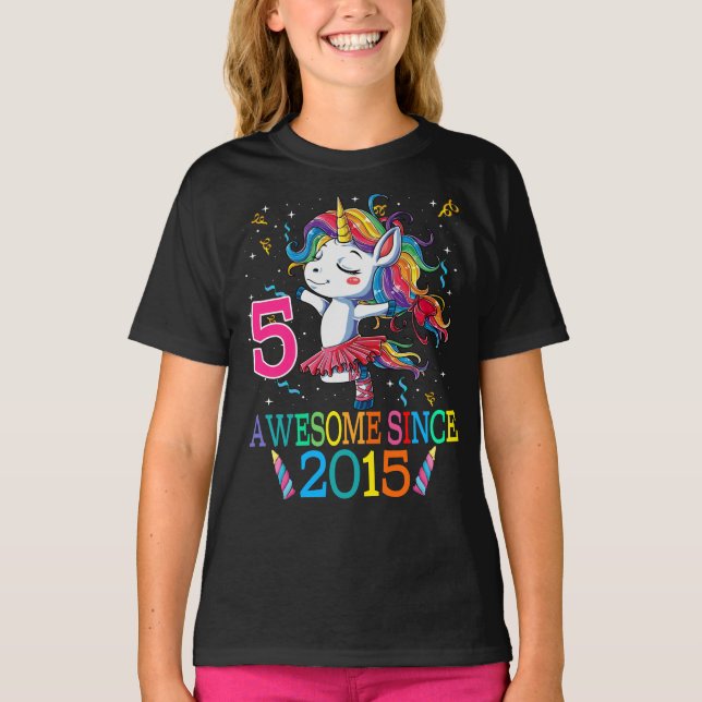 5 Years Old 5th Birthday Unicorn Dabbing Shirt (Front)