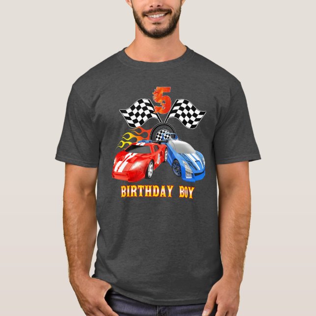 5 Years Old Birthday Boy Fire Race Wheel 5th Racin T-Shirt (Front)