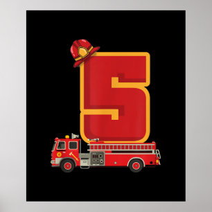 5 Years Old Birthday Boy Gifts Firefighter Poster