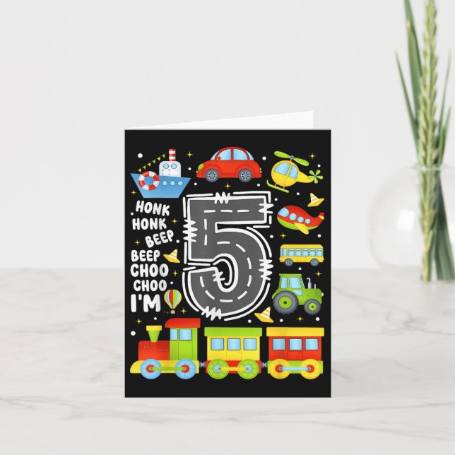 5 Years Old Boys Girls Kids 5th Birthday Transport Card (Front)