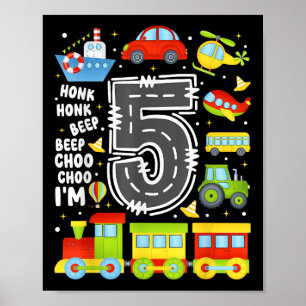 5 Years Old Boys Girls Kids 5th Birthday Transport Poster