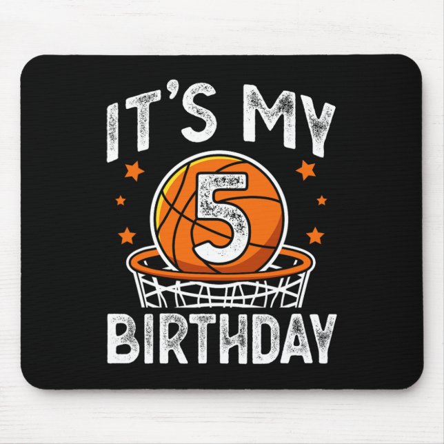 5 Years Old Kids Basketball Sport 5th Birthday Boy Mouse Pad (Front)