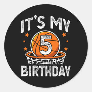 5 Years Old Kids Bysketbyll Sport 5th Birthday Boy Classic Round Sticker