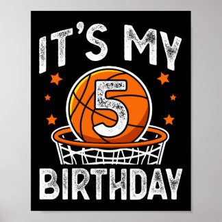 5 Years Old Kids Bysketbyll Sport 5th Birthday Boy Poster
