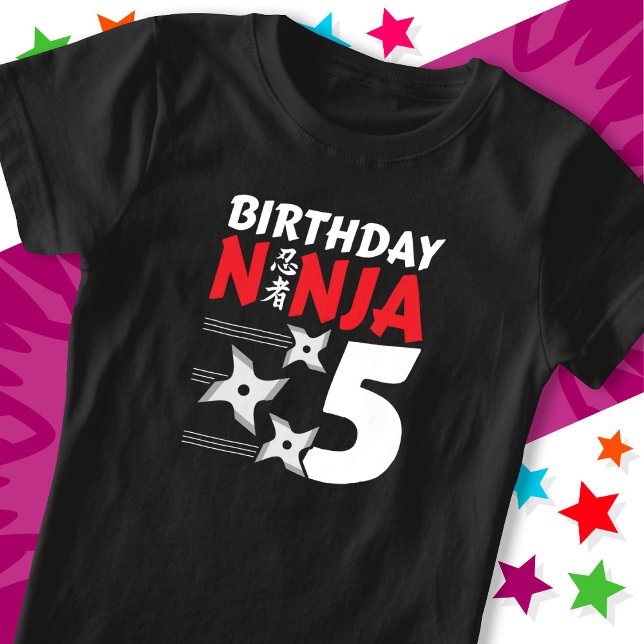 5 Years Old Ninja Party Stars Kids 5th Birthday T-Shirt (Creator Uploaded)