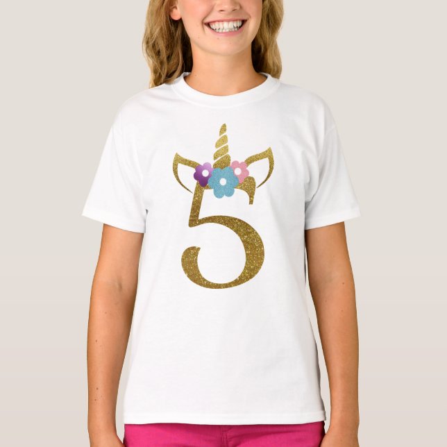 5 years old Unicorn Birthday Girl for Kids T-Shirt (Front)