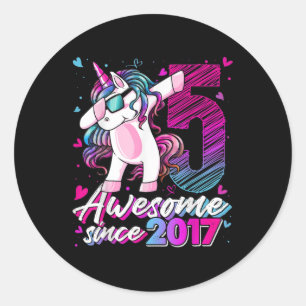 5 Years Old Unicorn Dabbing 5th Birthday Girl Unic Classic Round Sticker