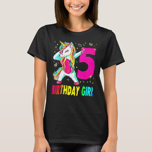5 Years Old Unicorn Dabbing 5th Birthday Girl Unic T-Shirt (Front)