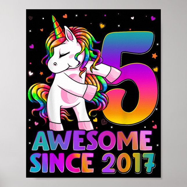 5 Years Old Unicorn Flossing 5th Birthday Girl Uni Poster (Front)