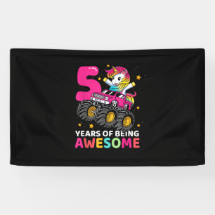 5 Years Old Unicorn Riding Monster Truck 5th Birth Banner