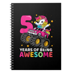 5 Years Old Unicorn Riding Monster Truck 5th Birth Notebook