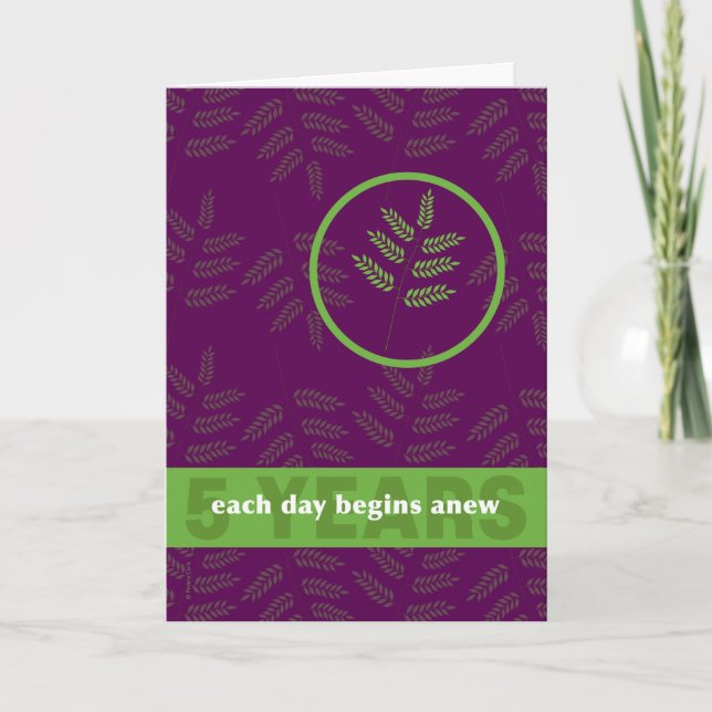 5 Years Recovering Addict Anniversary New Leaf Card (Front)