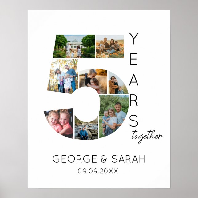 5 Years Together Photo Collage Wedding Anniversary Poster (Front)