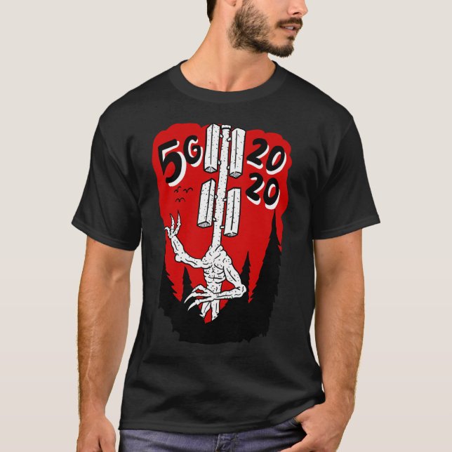5G 2020. Cellphone Conspiracy Tower Head. T-Shirt (Front)