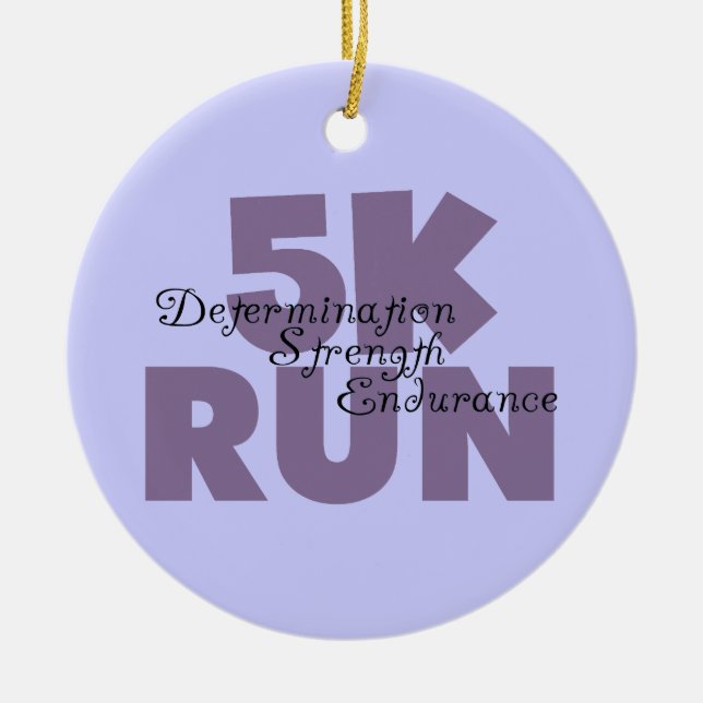 5K Run Purple Ceramic Tree Decoration (Front)