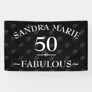 5O and Fabulous black and White modern Birthday Banner