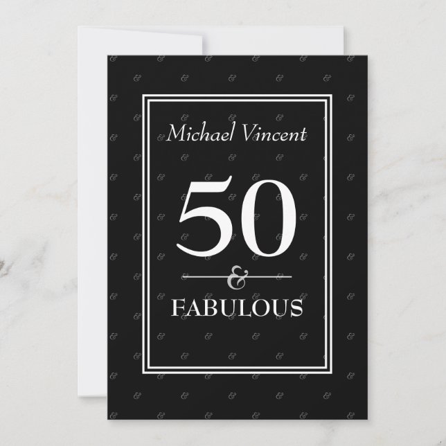5O and Fabulous black and White modern Birthday Invitation (Front)