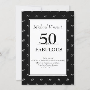 5O and Fabulous black and White modern Birthday Invitation