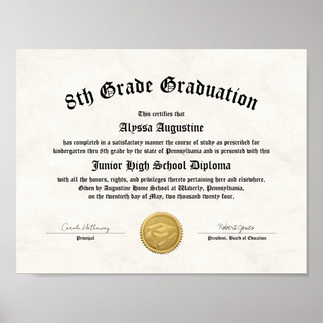 5th 8th Grade Graduation Homeschool Diploma Poster (Front)