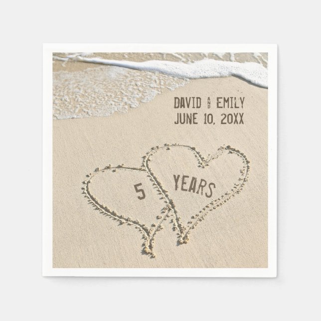5th Anniversary Beach Hearts Napkins (Front)